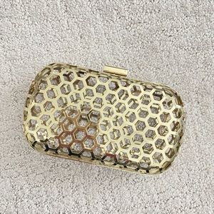 BCBG Gold Metal Box Clutch